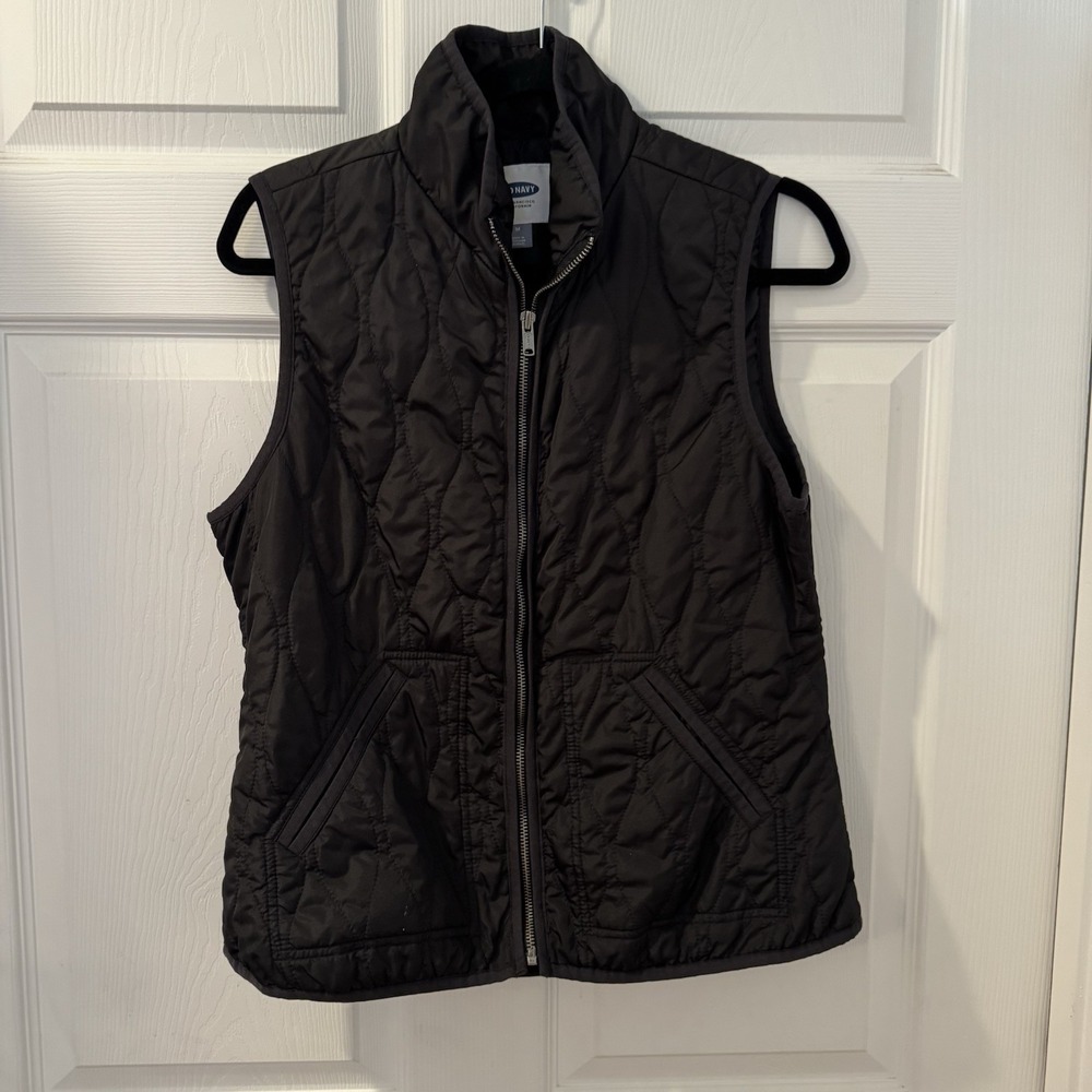 Old Navy Women's Quilted Puffer Vest Size Medium Black Full Zip Up